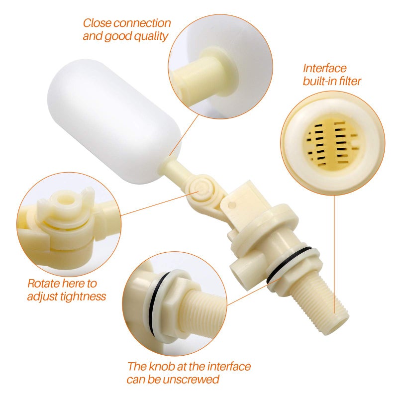 MUDUOBAN 2 Pack Float Valve 1/2 Inch Water Float Ball Valve with Adjustable Arm Filter for Water Trough,Water Tank,Pool,Pond,Fountain,Automatic Waterer Bowl Dog Horse Goat Sheep Pig - Image 3